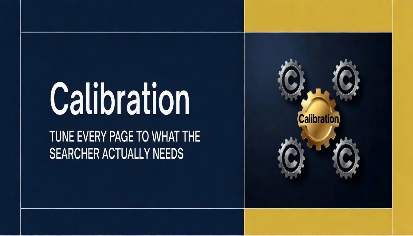 SEO calibration infographic illustrating how page optimization aligns content with search intent, helping every page match what users are searching for and improve organic search performance.