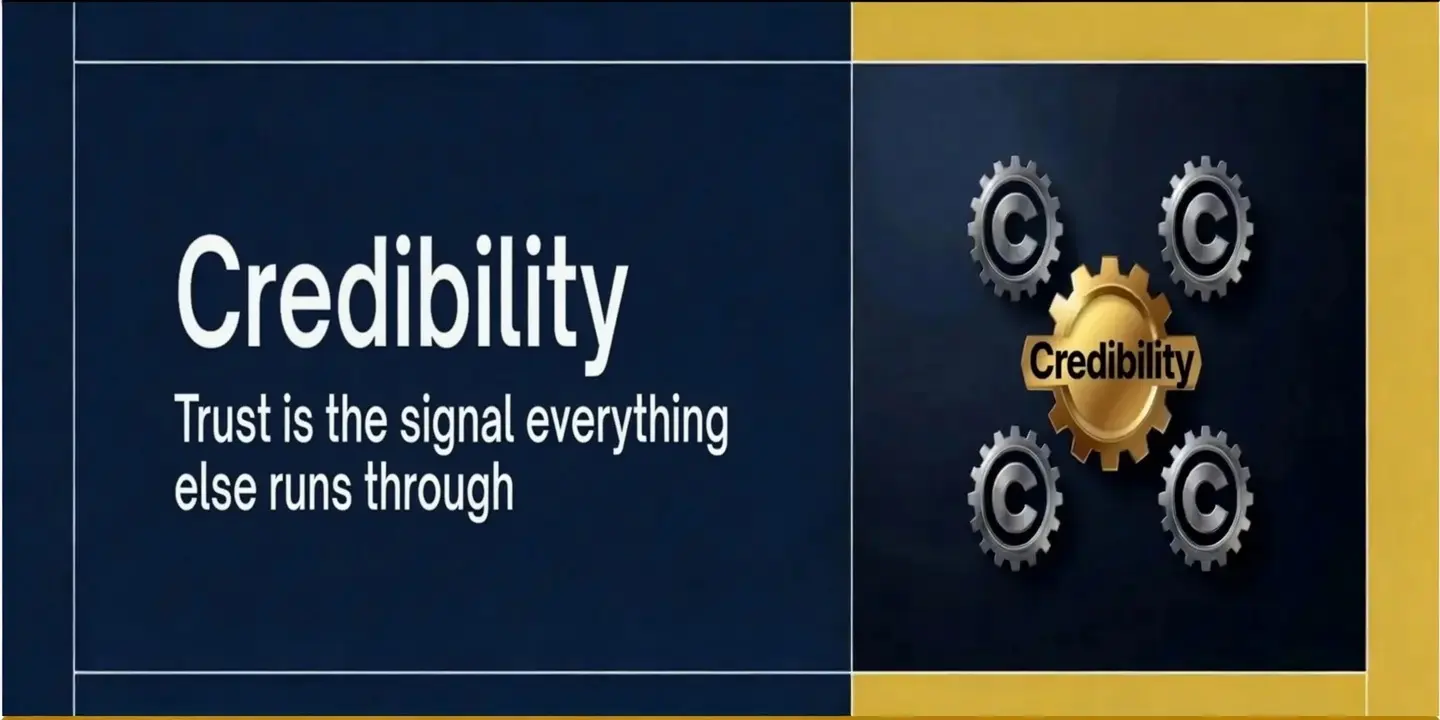 Credibility infographic illustrating trust as a core SEO ranking signal with a gear diagram representing website authority and credibility.
