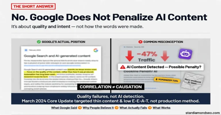 Google AI content infographic explaining that quality matters more than AI-generated content.