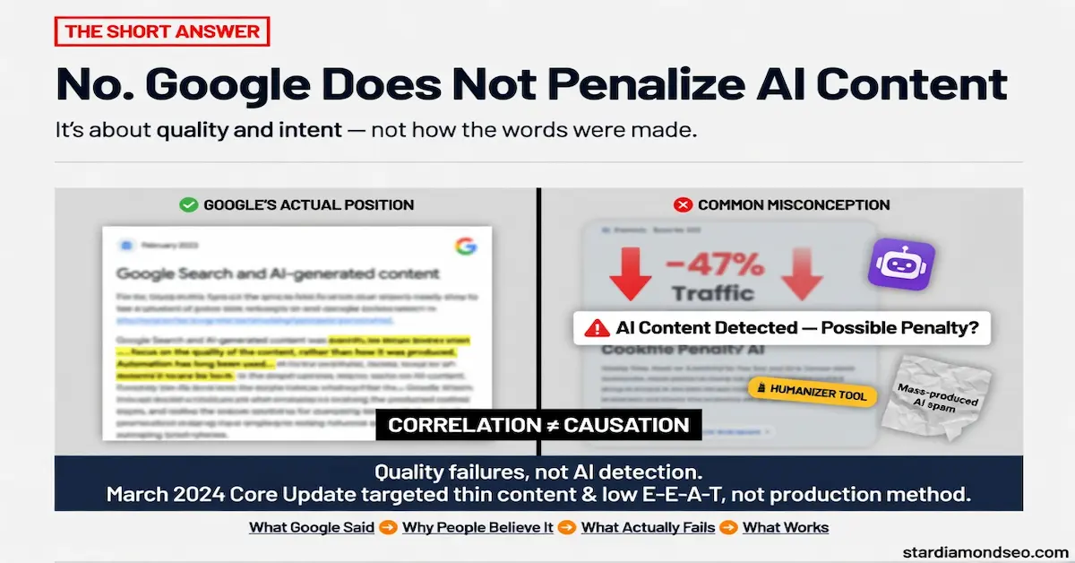 Google AI content infographic explaining that quality matters more than AI-generated content.