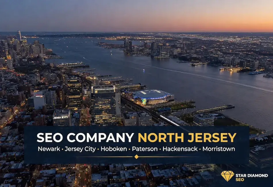 North Jersey SEO services banner featuring the Newark and Jersey City skyline, promoting SEO services across Newark, Jersey City, Hoboken, Paterson, Hackensack, and Morristown.