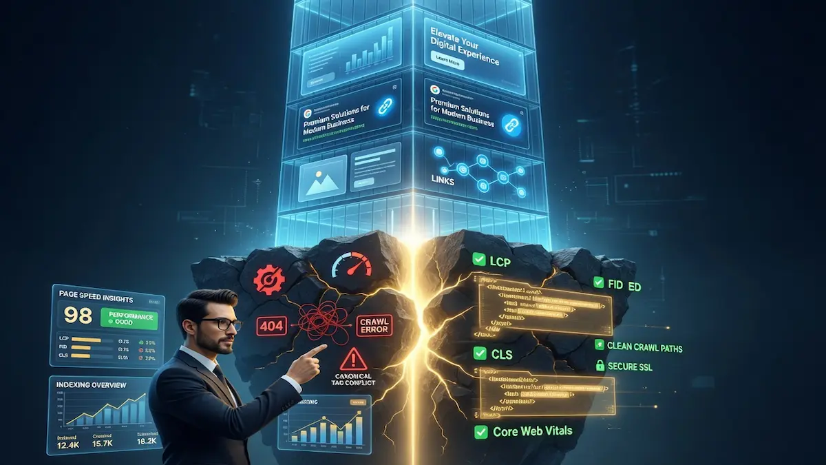 Image showing technical seo - CLS, LCP and cls - how core web vitals affect performance